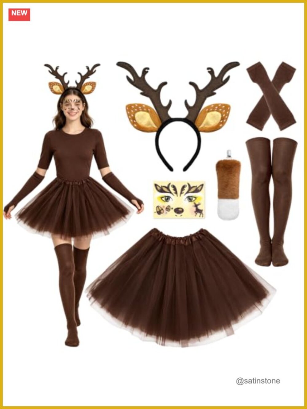 6 Piece Reindeer Costume Set Cosplay Dress Gloves Stockings Headband Tail